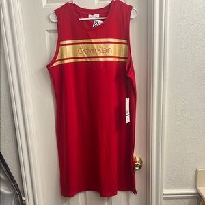Calvin Klein Red Dress with Gold Accents